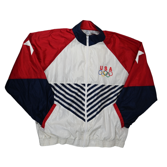 Vintage USA Olympics White Retro Windbreaker Jacket