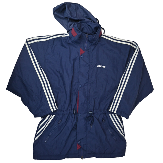 Vintage Adidas 90s Long Jacket Sports Coat - Navy Blue - Size M