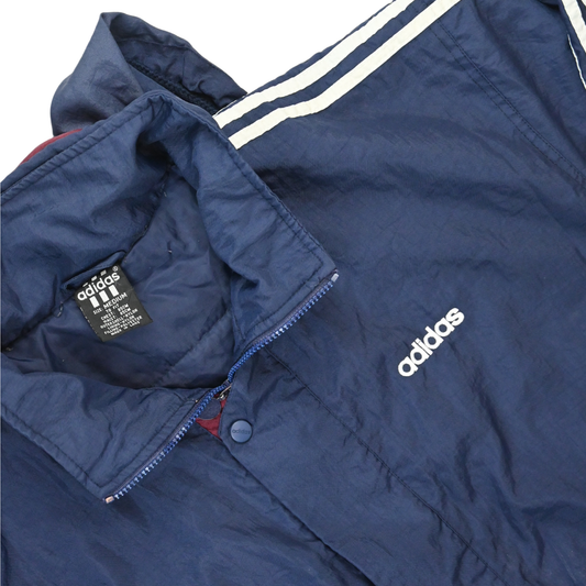 Vintage Adidas 90s Long Jacket Sports Coat - Navy Blue - Size M